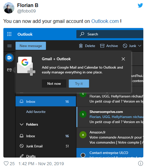 Microsoft начала тестировать интеграцию с Gmail, Google Calendar и Google Drive в веб-версии Outlook