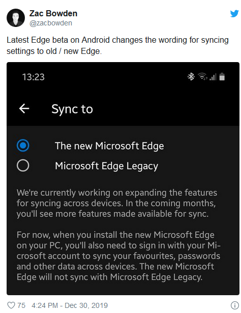 Edge для Android готовится к релизу Microsoft Edge на Chromium