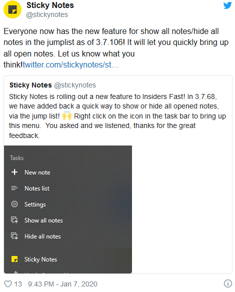 Microsoft обновила приложение Sticky Notes