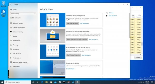 Приложение Настройки получило новый раздел в сборке Windows 10 Insider Preview Build 19603