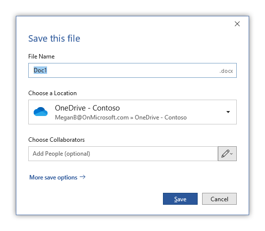 Сотрудничайте с другими пользователями при сохранении файлов в OneDrive