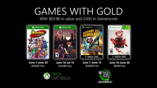Подписчики Xbox Live Gold получат несколько бесплатных игр в июне