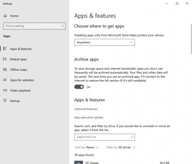 Windows 10 сможет архивировать приложения