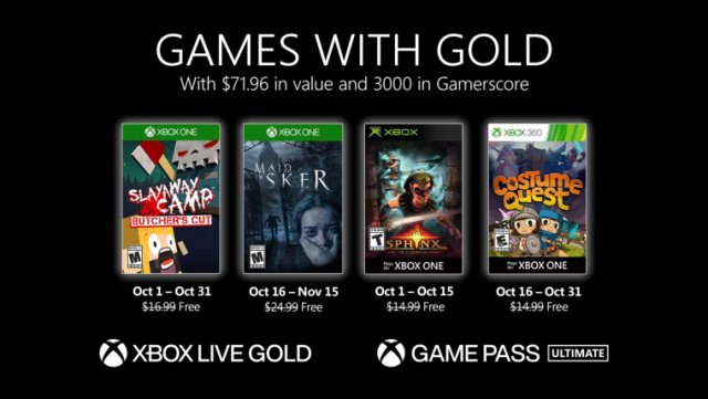 Подписчики Xbox Live Gold получат несколько бесплатных игр в октябре