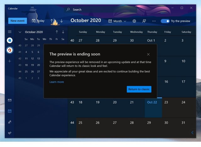 Microsoft прекратит тестировать новую версию приложения «Календарь» для Windows 10