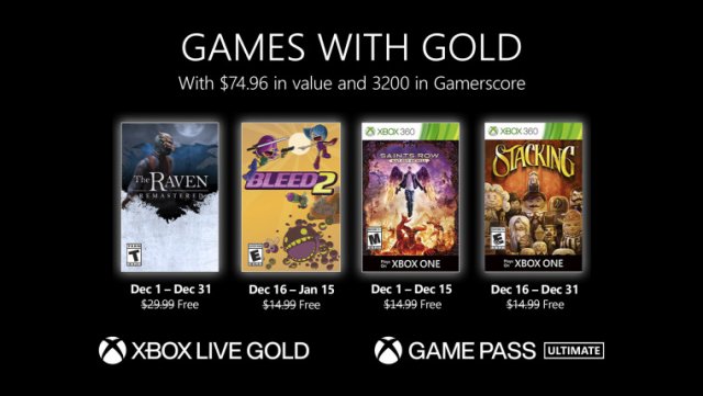 Подписчики Xbox Live Gold получат несколько бесплатных игр в декабре