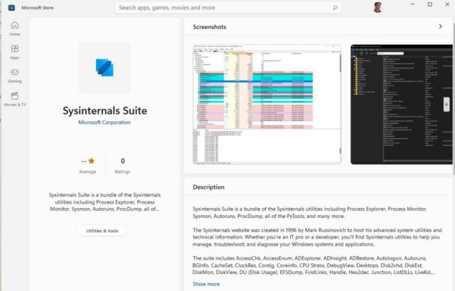 Приложение Sysinternals Suite появилось в Microsoft Store для Windows 11