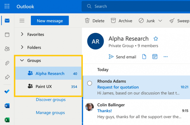 Веб-версия Outlook получит новую иконку в разделе «Группы»