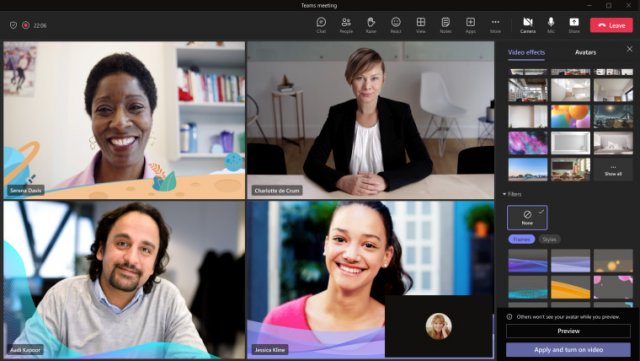 Microsoft Teams предлагает видеофильтры на собраниях