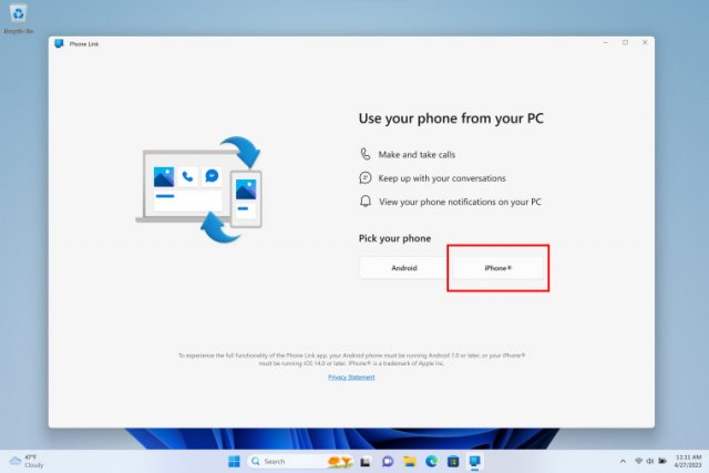 Phone Link для iOS теперь развертывается для всех пользователей Windows 11