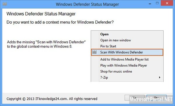 Добавляем Windows Defender в контекстное меню Windows 8
