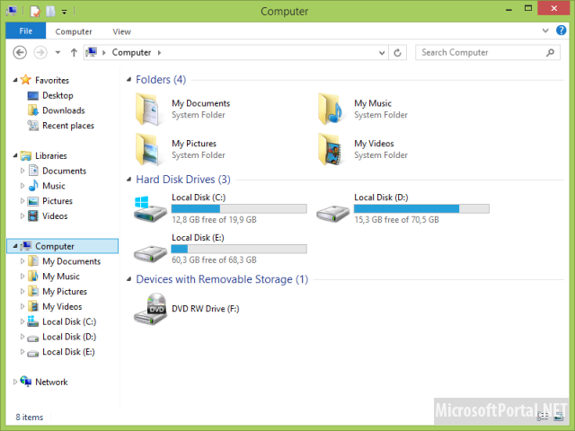 Удаление пользовательских папок из папки Мой Компьютер в Windows Blue