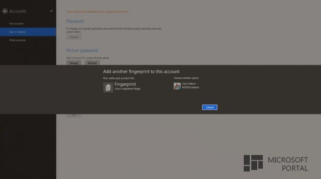 Вход в Windows 8.1 с помощью отпечатков пальцев