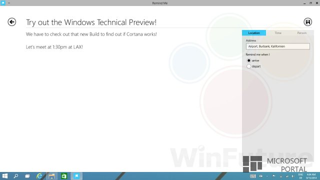 Несколько скриншотов голосового помощника Cortana в Windows 9 Несколько скриншотов голосового помощника Cortana в Windows 9