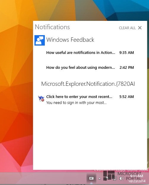 Детали нового Центра уведомлений в Windows 10 Technical Preview Build 9860