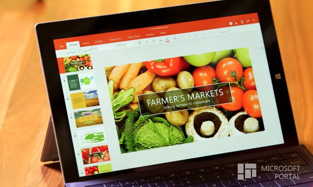 Демонстрация работы сенсорных версий приложений PowerPoint и Word на видео
