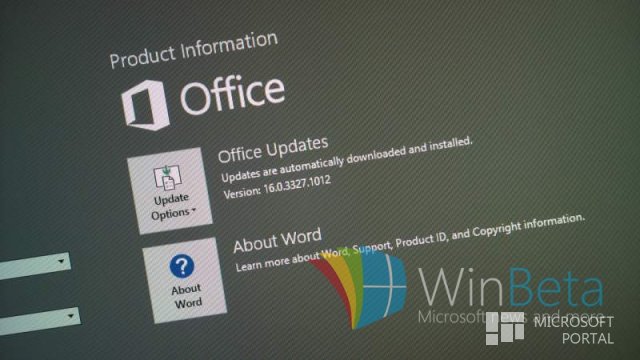 Подробности версии Office 16 build 16.0.3327.1012