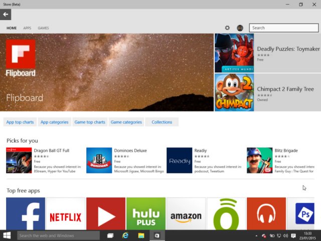 Изображения нового магазина приложений в Windows 10 build 9926