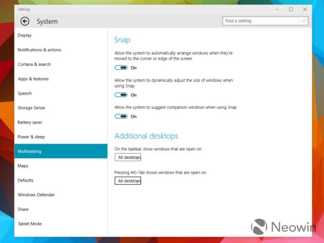 Windows 10 Build 10036: виртуальные Рабочие столы получили две новых функции