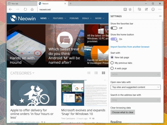 В сборке Windows 10 Build 10134 браузер Microsoft Edge получил несколько новых возможностей